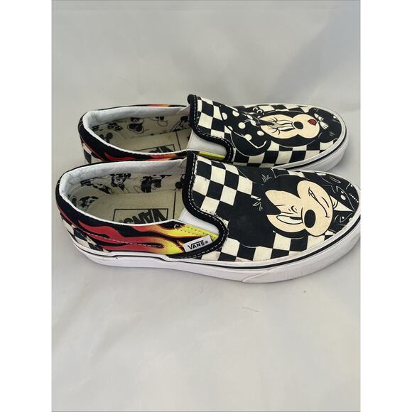 Disney Vans Slip-On Mickey Minnie Checkerboard Flame Skate Shoes Size 4 M/ 5.5 W - Picture 3 of 6